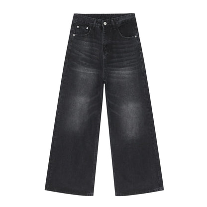 Loose Straight Cut Cotton Blend Jeans