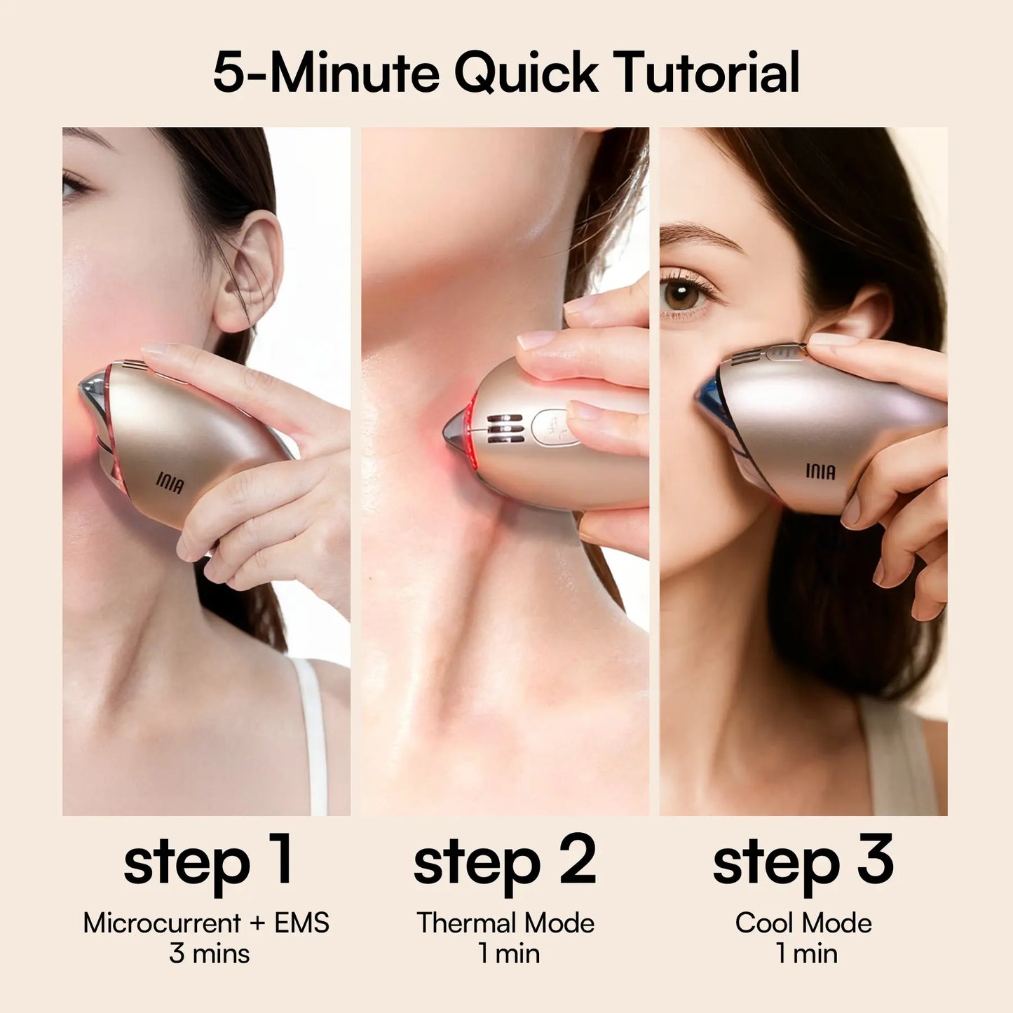INIA GLACE Microcurrent Lymphatic Drainage Beauty Device | EMS Microcurrent-Activated Deep Drainage with Red & Blue Light, Thermal & Cryo Therapy for Instant De-Puff, Snatched Lift, Face & Neck Sculpting, Summer Beauty Gift Ideas