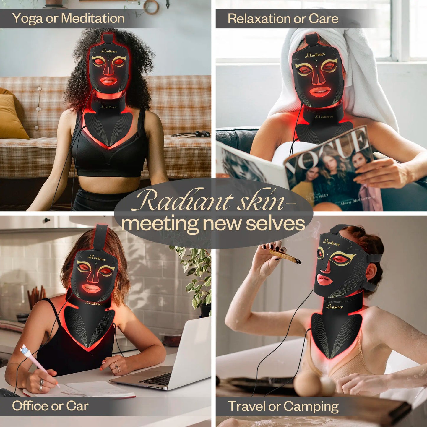 Luxrenew 2 in 1 PJ Red Light Mask Set,Near-Infrared Light 850Nm and Red Light 630Nm,5 Gears Adjustment,Led Mask Light Therapy for Face & Neck,Portable and Rechargeable at Home and Travel