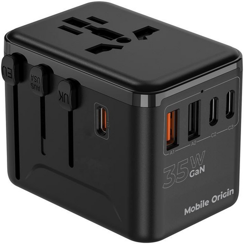 Mobile Origin 295412 GaN 35W Travel Adapter PW4 EU/UK/US/AUS, 3x USB-C + 2x USB-A , Töltő