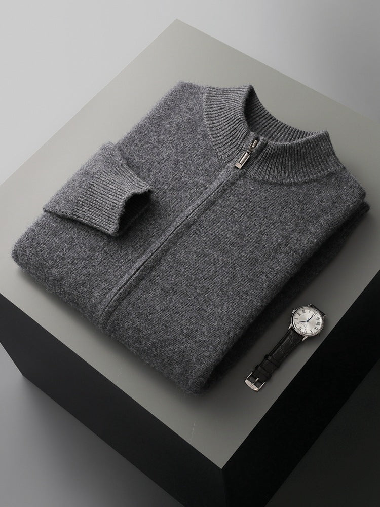 Mens Wool Sweater Zipper Cardigan Set