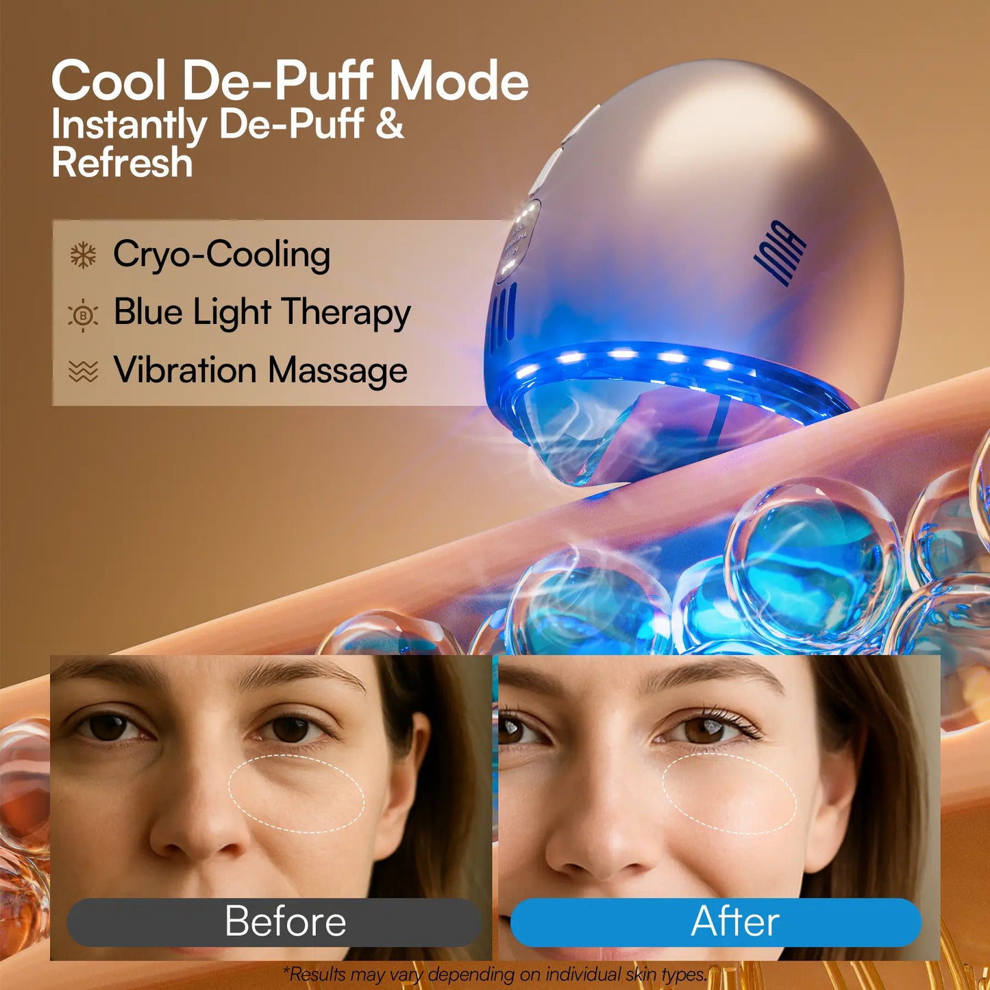 INIA GLACE Microcurrent Lymphatic Drainage Beauty Device | EMS Microcurrent-Activated Deep Drainage with Red & Blue Light, Thermal & Cryo Therapy for Instant De-Puff, Snatched Lift, Face & Neck Sculpting, Summer Beauty Gift Ideas