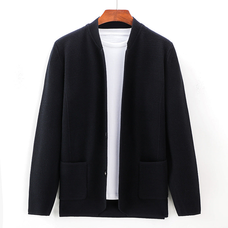 Men Non-Iron Knit Cardigan Long Sleeve Straight Sweater Jacket