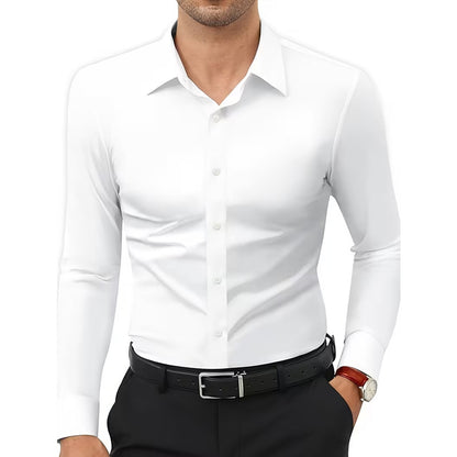 Four-Way Stretch White Button-Down Men's Plus-Size Shirt
