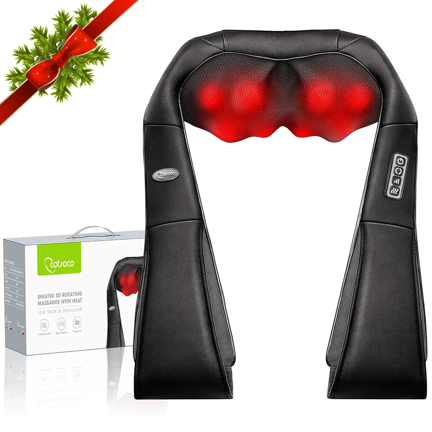 Cotsoco Shiatsu Neck and Back Massager with Heat, Back Shoulder Massager Deep Kneading, Comfort Electric Massager for Home Office Car Use, Gift for Women & Men
