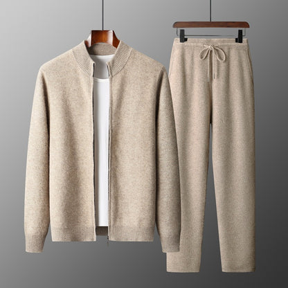 Mens Wool Sweater Zipper Cardigan Set