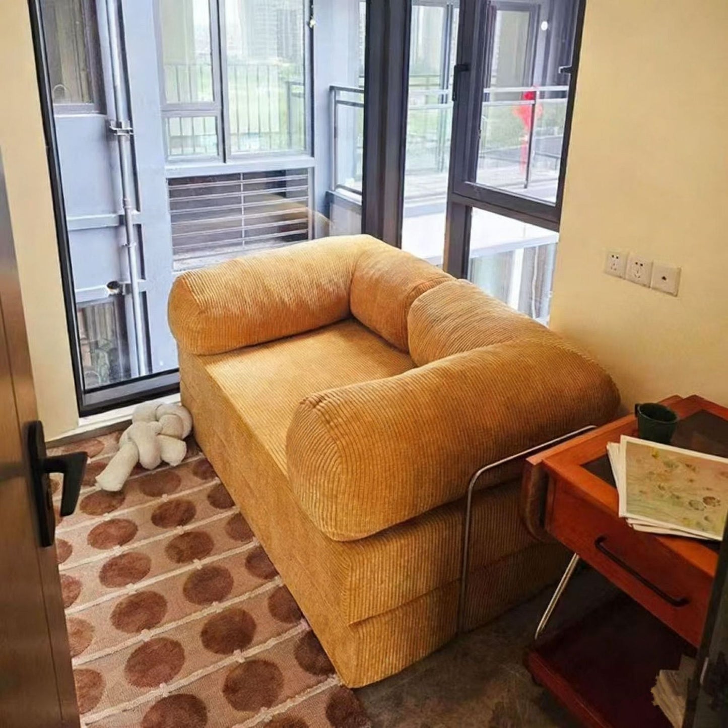 Foldable Corduroy Sofa Bed with Modular Design