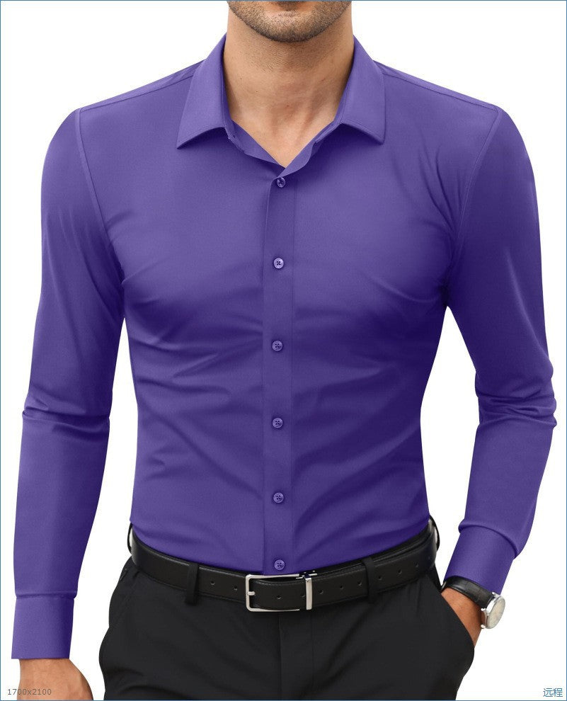 Four-Way Stretch White Button-Down Men's Plus-Size Shirt