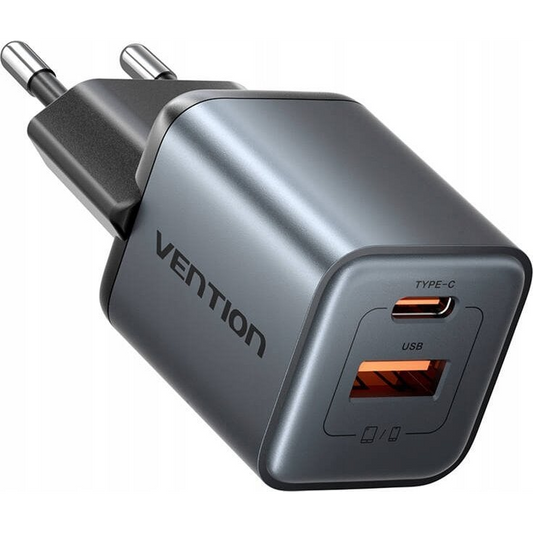 Vention GaN Charger USB-C + USB-A 30W (Gray)