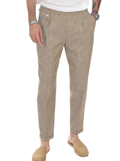 Beotyshow Mens Linen Pants Casual Elastic Waist Trousers Summer Beach Lightweight Yoga Pants Khaki L