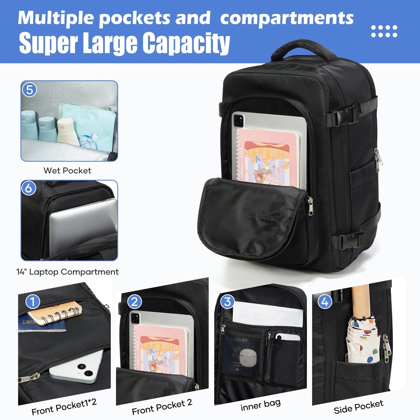 Vacuum Bag for Clothing，Backpack Hand Luggage Aircraft，Travel Essentials Vacuum Backpack Hand Luggage 40X30X20, Men Backpack