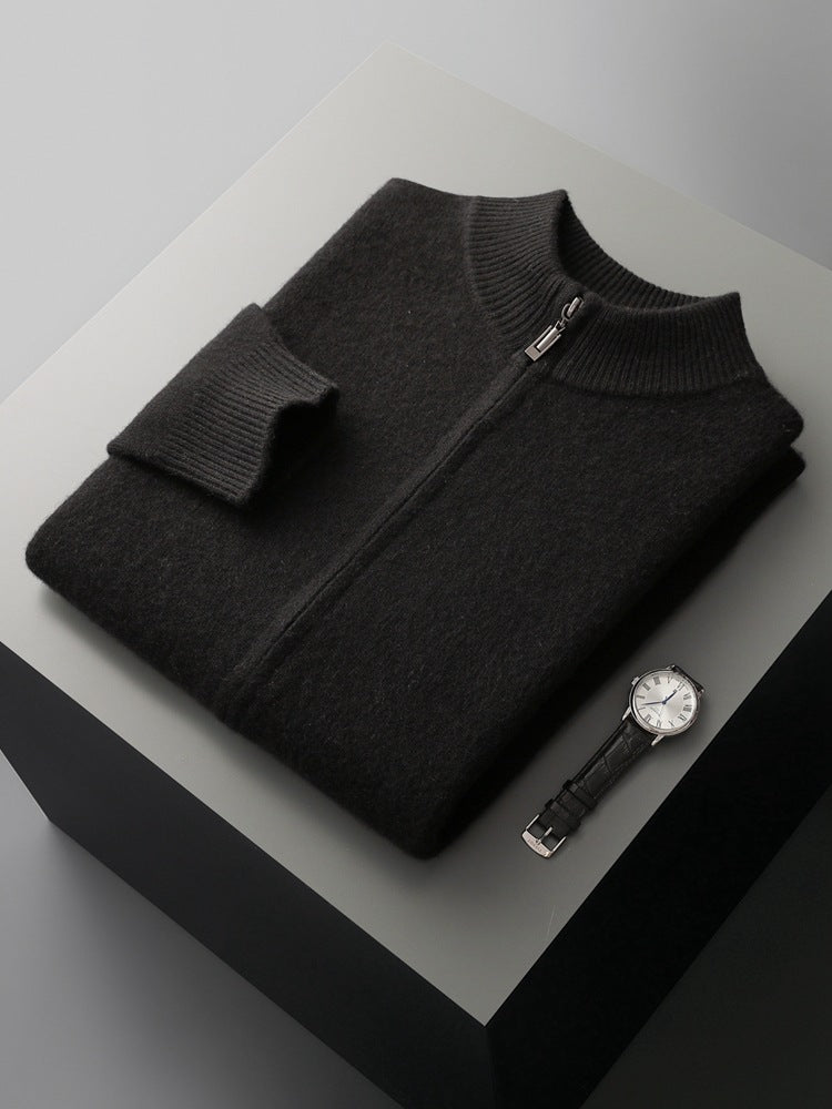 Mens Wool Sweater Zipper Cardigan Set