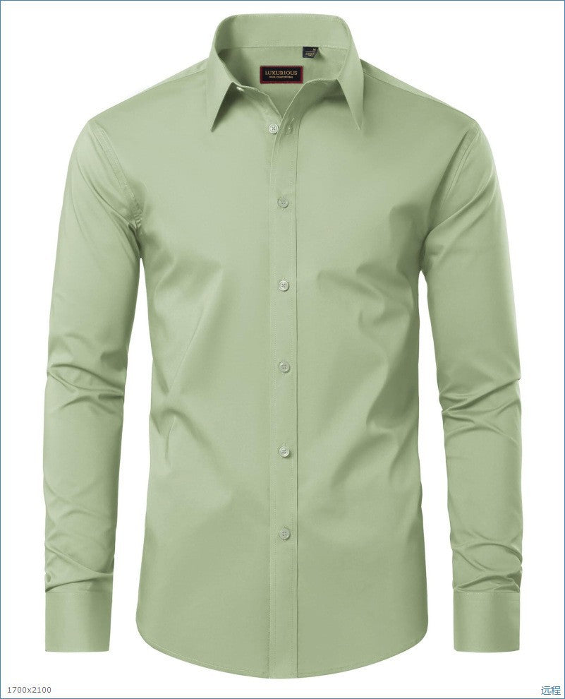 Four-Way Stretch White Button-Down Men's Plus-Size Shirt