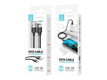 Techancy Cabo De Dados Usb-Tipo C Preto TB1725, 2m De Longa Distância, Carregamento De 2,4a, Compatível Com Telemóveis Tipo C