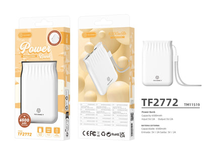 Techancy 6500mah Power Bank Branco TF2772，Carregamento De Telemóvel/Tablet Compatível Com 2A, Fonte De Alimentação Portátil-2