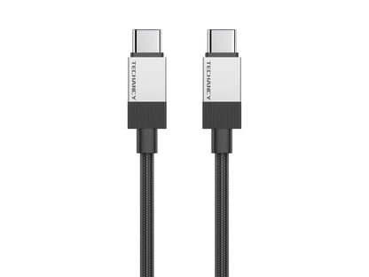 Techancy Cabo de Dados PD TB1800, 60W, 1m Preto, USB-C para USB-C, Conector de Liga de AlumInio, Design Trancado, Carregamento Rapido