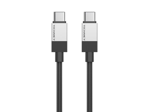 Techancy Cabo de Dados PD TB1800, 60W, 1m Preto, USB-C para USB-C, Conector de Liga de AlumInio, Design Trancado, Carregamento Rapido
