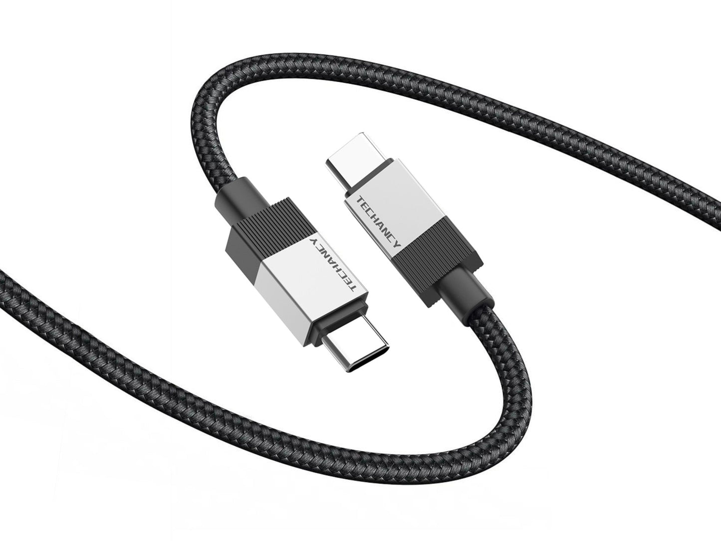 Techancy Cabo de Dados PD TB1800, 60W, 1m Preto, USB-C para USB-C, Conector de Liga de AlumInio, Design Trancado, Carregamento Rapido