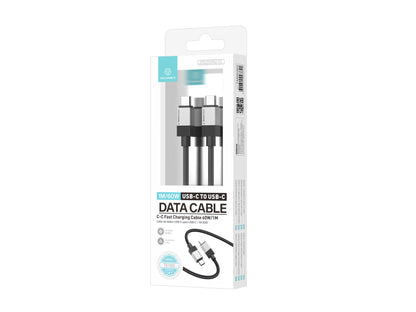 Techancy Cabo de Dados PD TB1800, 60W, 1m Preto, USB-C para USB-C, Conector de Liga de AlumInio, Design Trancado, Carregamento Rapido