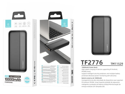 Techancy Power Bank 10000mah Preto TF2776, Carregamento Rápido Pd20w Para Smartphones, Tablets E Muito Mais!-2