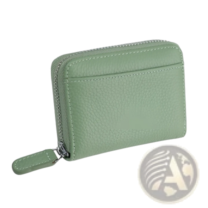 Rfid Leather Card Wallet with Zipper Coin Pocket Sage Green