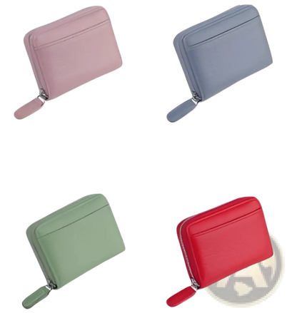 Rfid Leather Card Wallet with Zipper Coin Pocket Sage Green