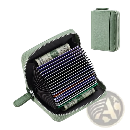 Rfid Leather Card Wallet with Zipper Coin Pocket Sage Green