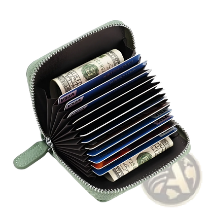 Rfid Leather Card Wallet with Zipper Coin Pocket Sage Green