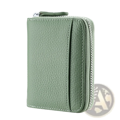 Rfid Leather Card Wallet with Zipper Coin Pocket Sage Green