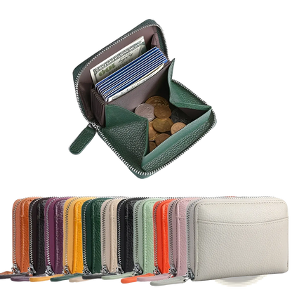 Rfid Leather Card Wallet with Zipper Coin Pocket Sage Green